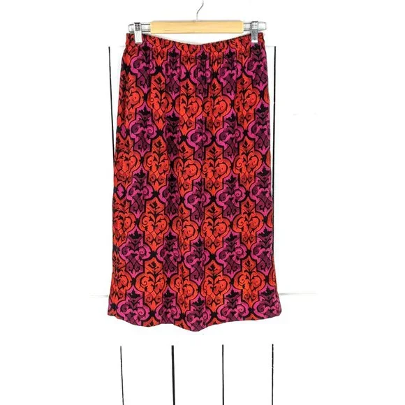 Vintage Petrina baroque floral red pink midi pencil stretch waist skirt - Picture 3 of 4